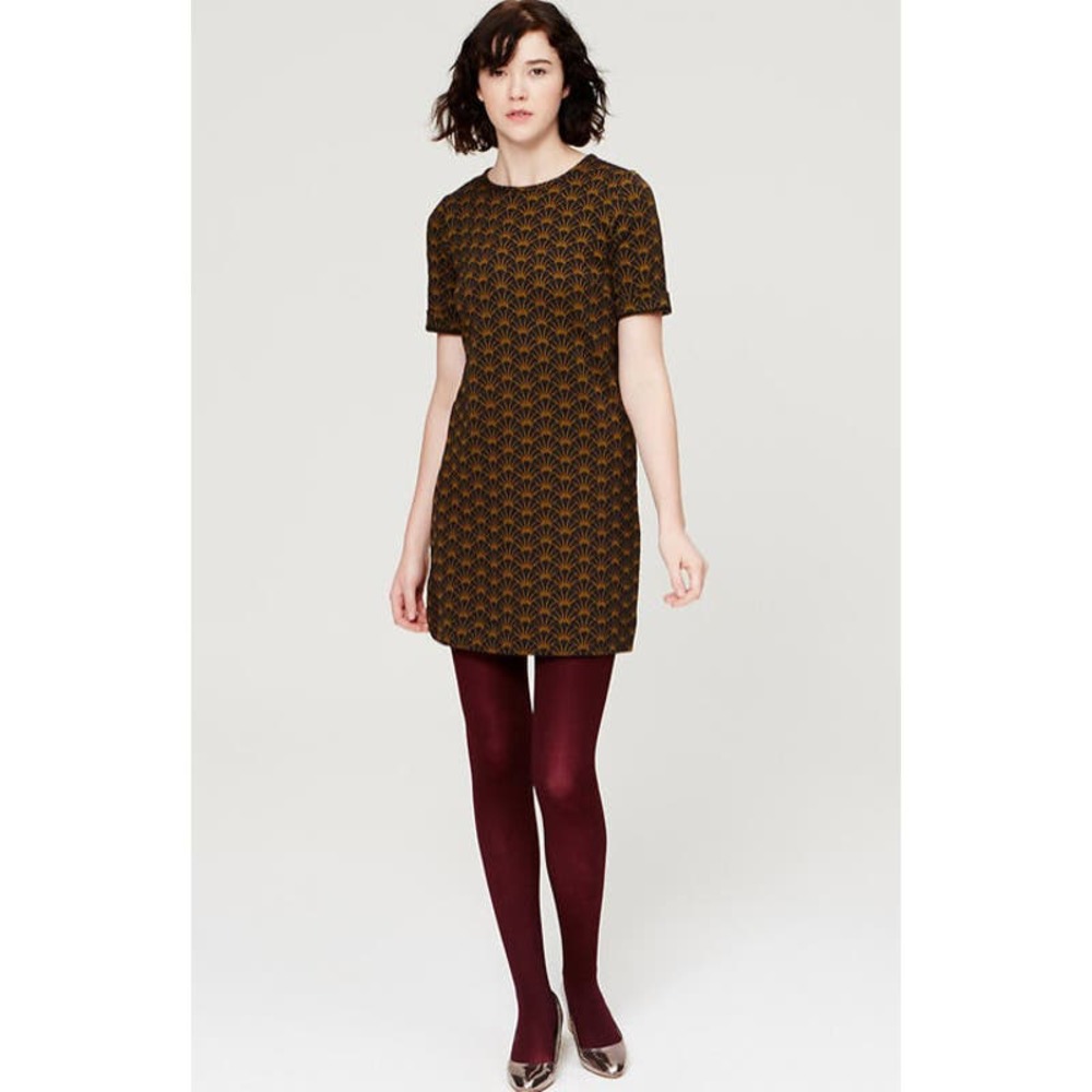 Ann Taylor Black & Gold Art Deco Sunburst Pattern Shift Dress